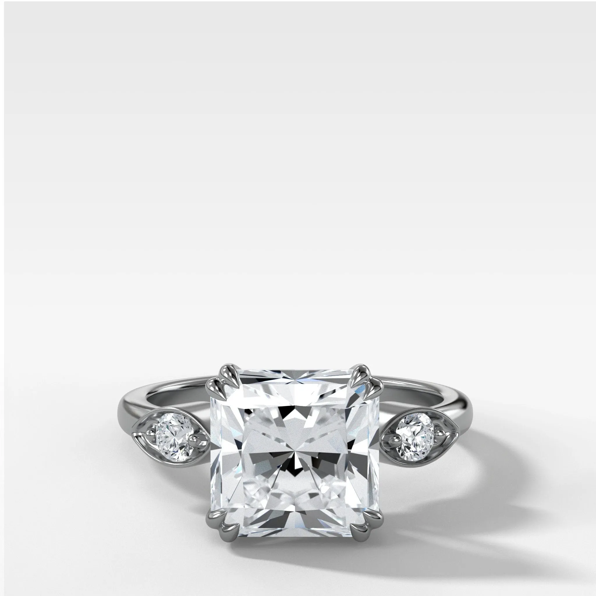 Vintage Ridge Shank Diamond Engagement Ring With Radiant Square Cut Diamond