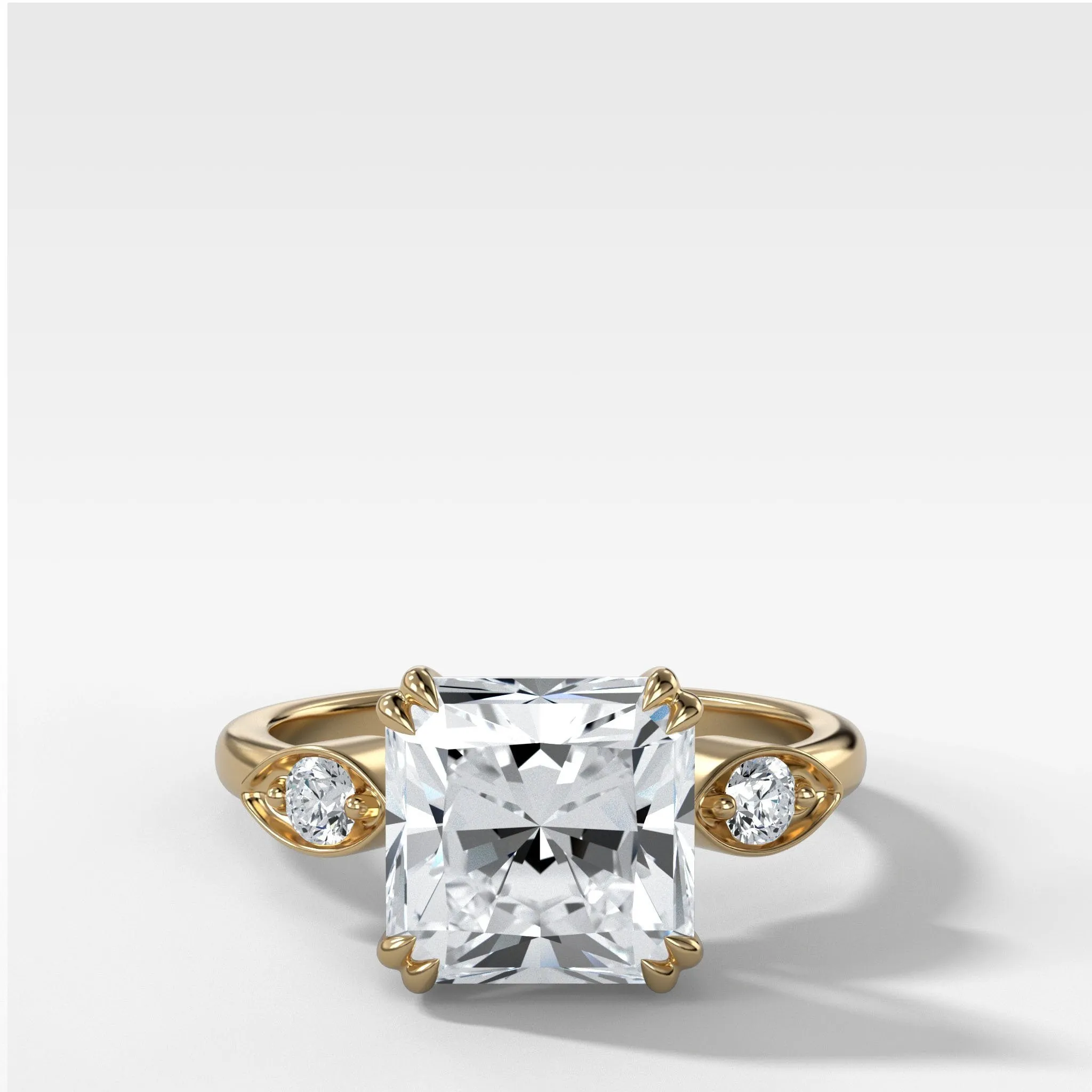 Vintage Ridge Shank Diamond Engagement Ring With Radiant Square Cut Diamond