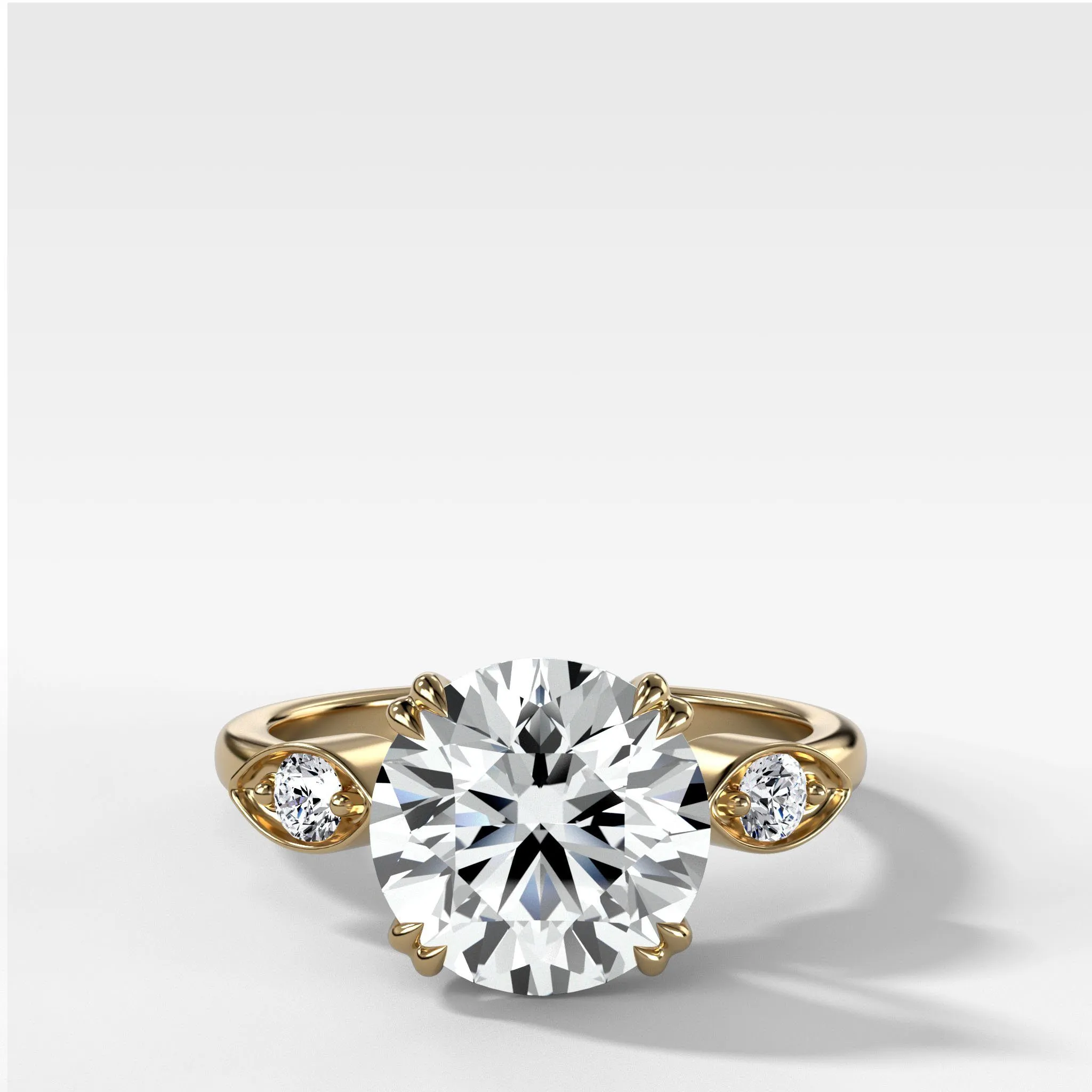 Vintage Ridge Shank Diamond Engagement Ring With Round Cut Diamond