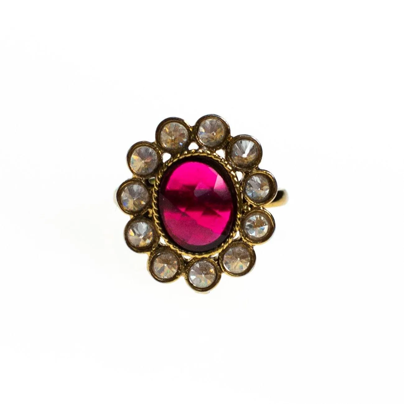 Vintage Ruby Crystal and Bezel Set Crystal Flower Statement Ring