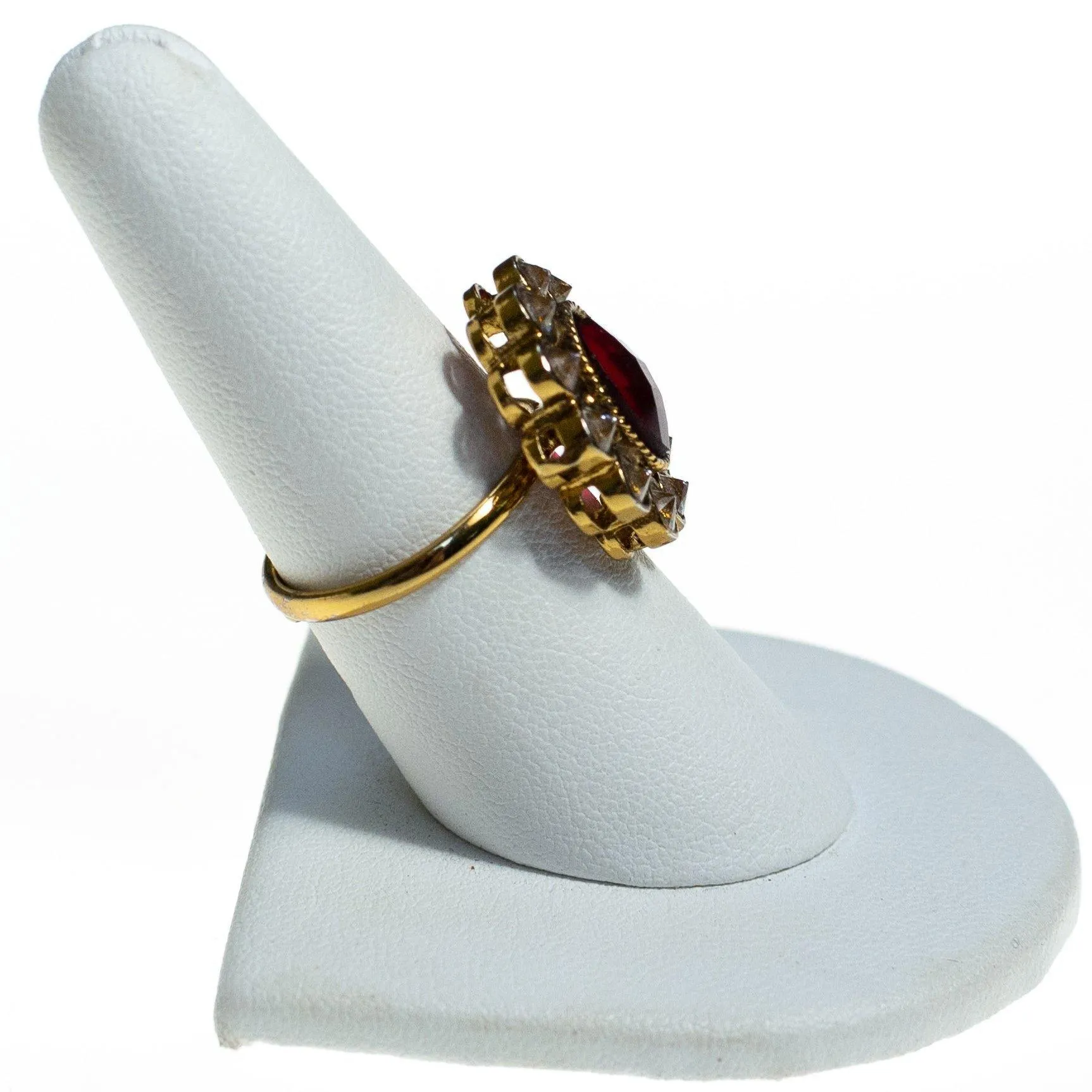 Vintage Ruby Crystal and Bezel Set Crystal Flower Statement Ring