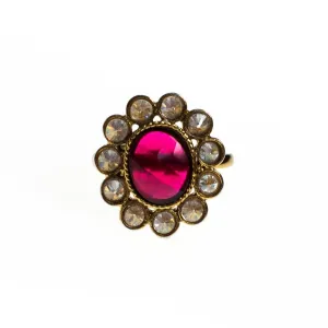 Vintage Ruby Crystal and Bezel Set Crystal Flower Statement Ring