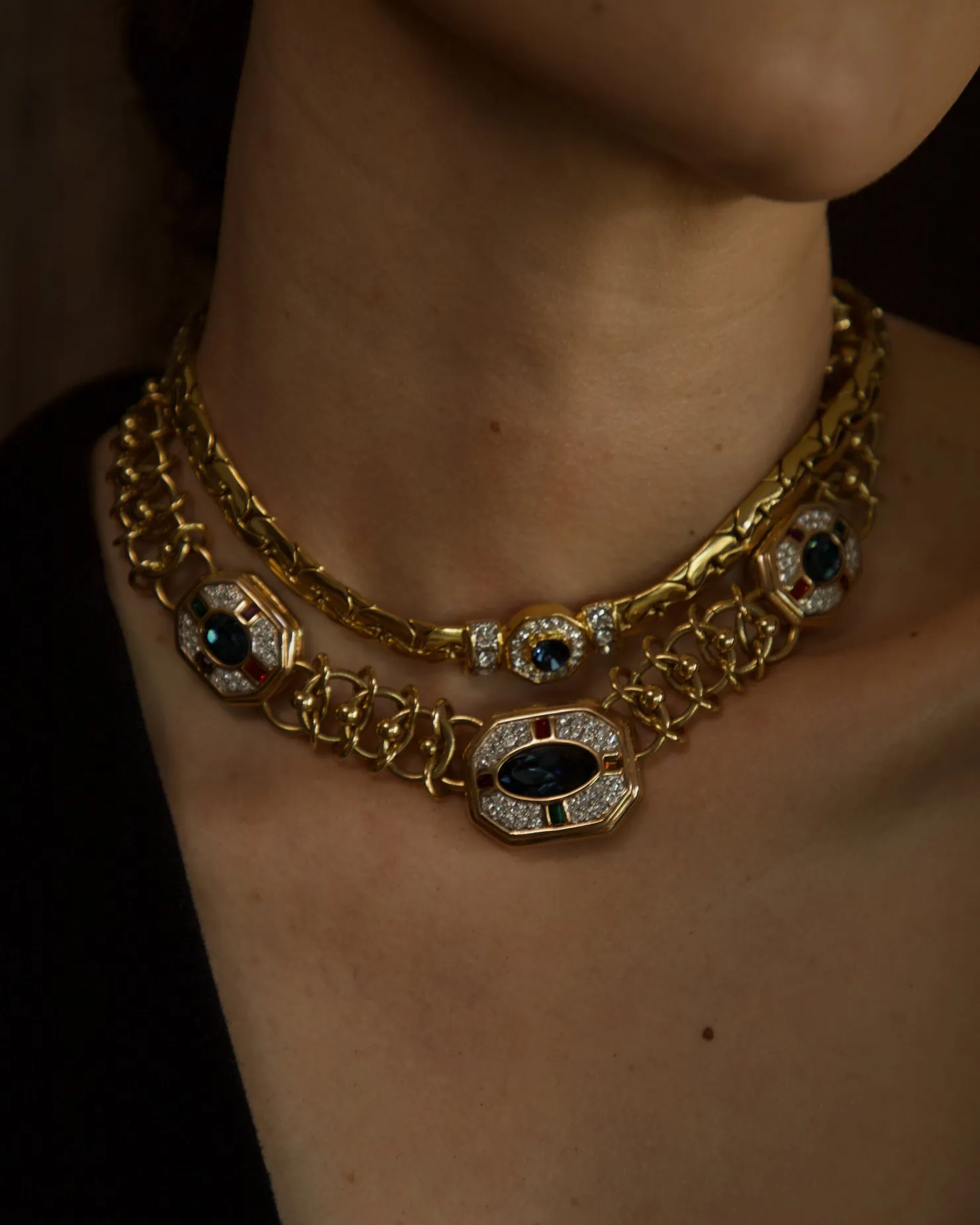 Vintage Sapphire Crystal Statement Necklace