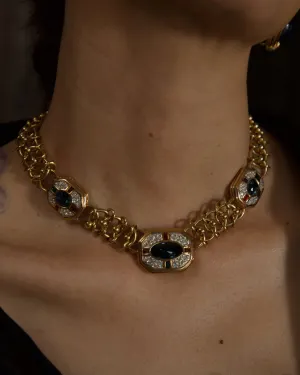 Vintage Sapphire Crystal Statement Necklace