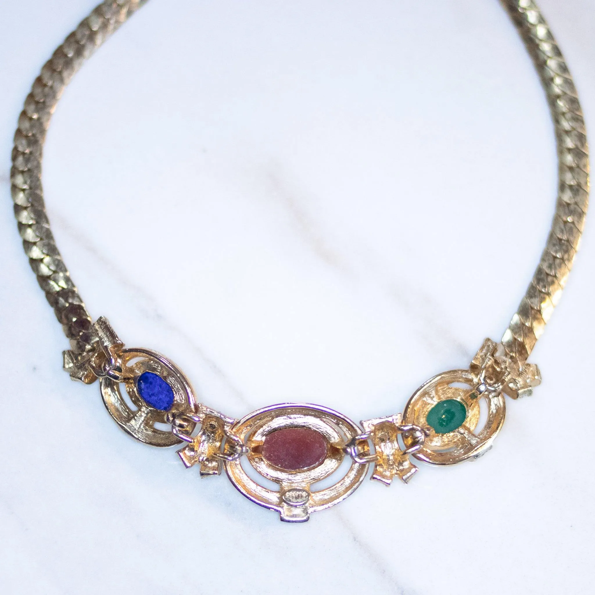 Vintage Signed CRAFT Mogue Style Cabochon Statement Necklace