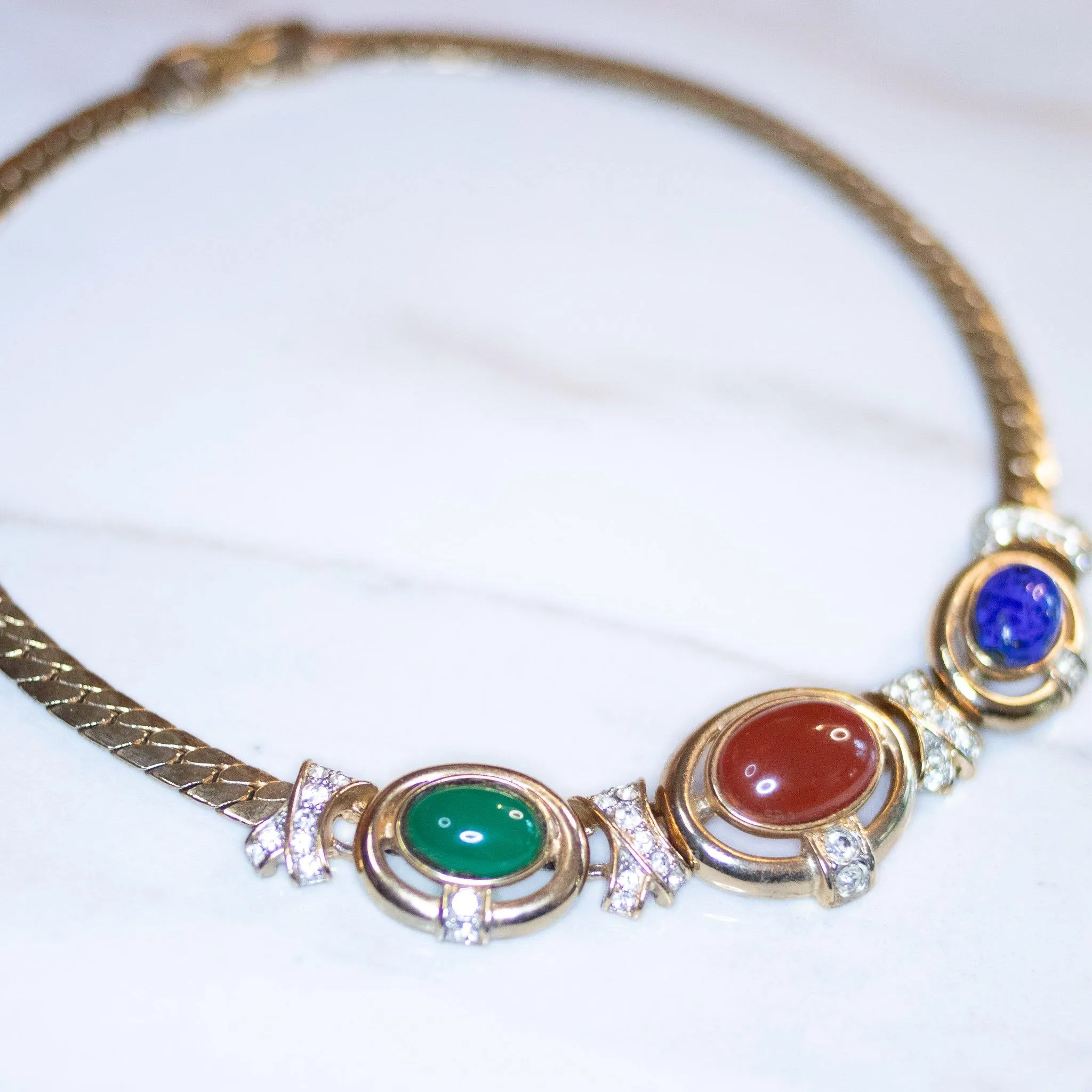 Vintage Signed CRAFT Mogue Style Cabochon Statement Necklace