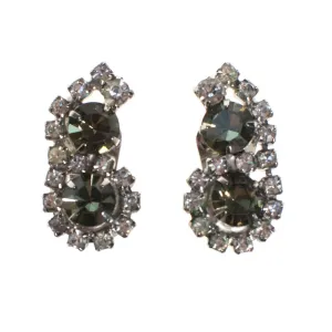 Vintage Smoke and Clear Crystal Rhinestone Earrings