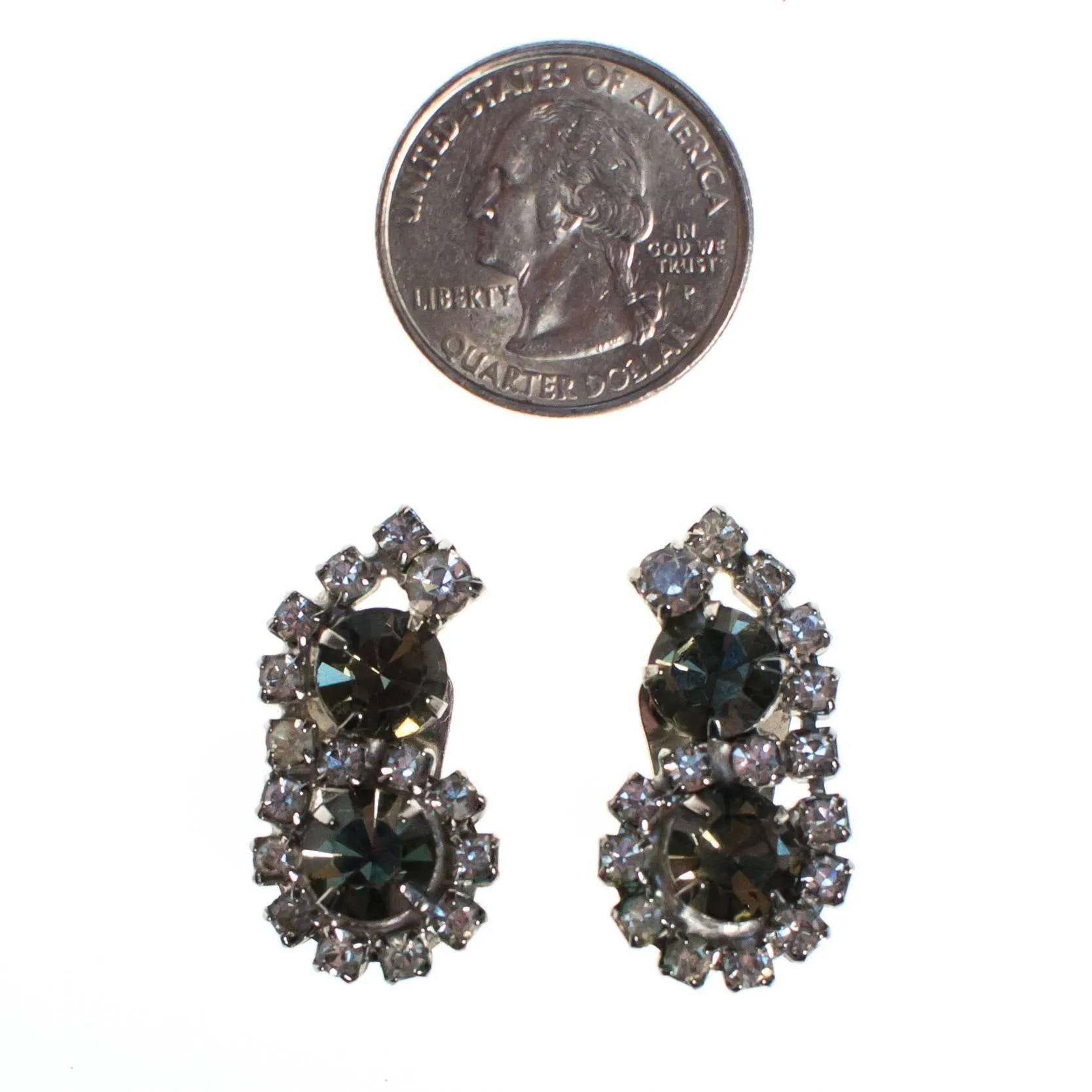Vintage Smoke and Clear Crystal Rhinestone Earrings