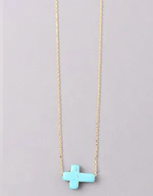 Vintage Snoot Cross Necklace in Gold/Turquoise