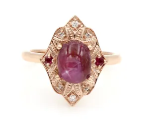 Vintage Star Pink Sapphire and Diamond Rose Gold Ring