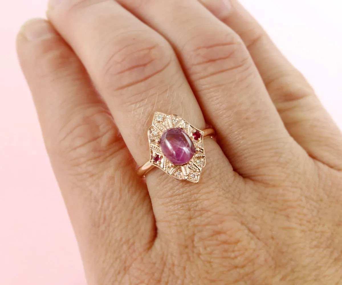 Vintage Star Pink Sapphire and Diamond Rose Gold Ring