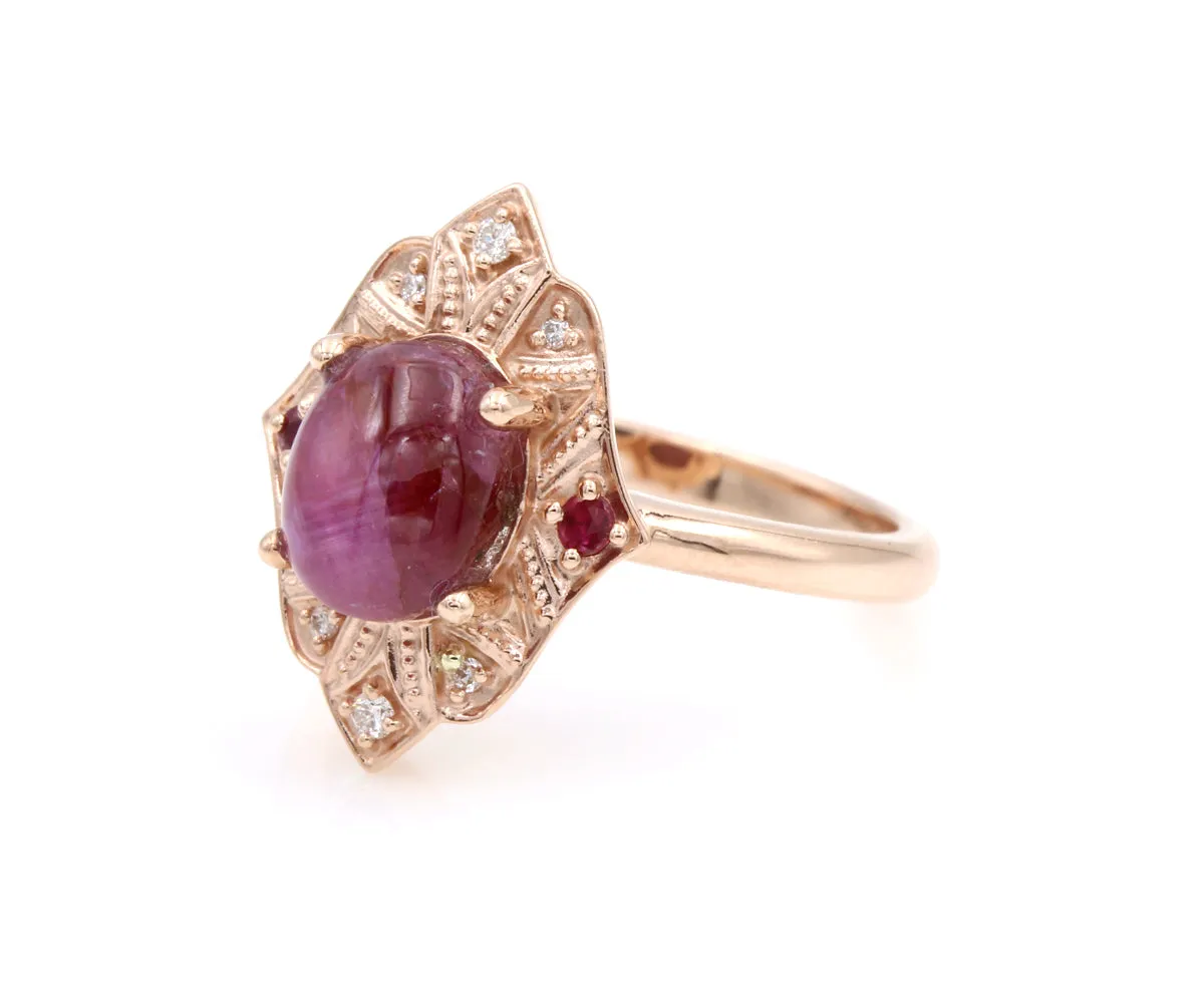Vintage Star Pink Sapphire and Diamond Rose Gold Ring