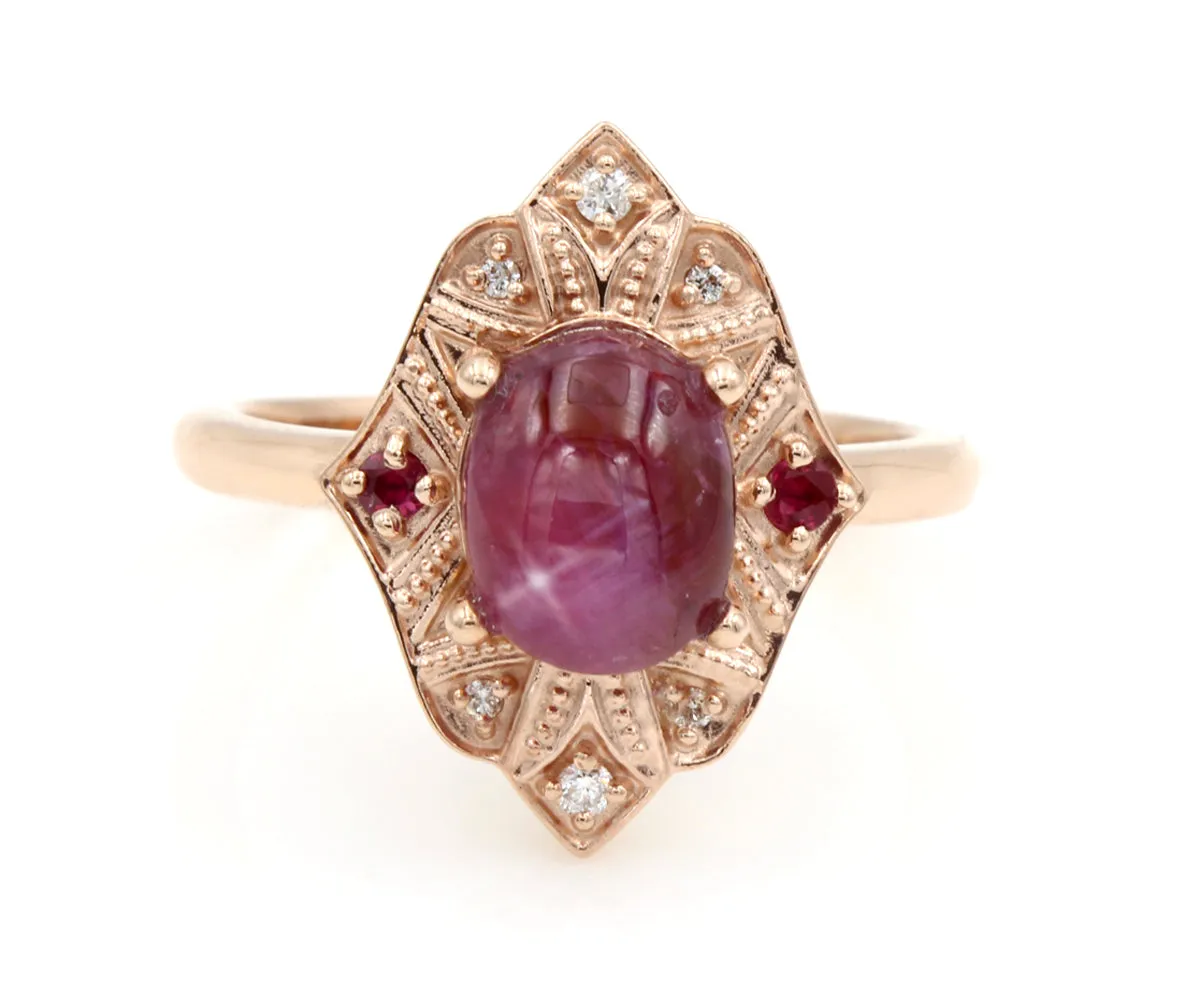 Vintage Star Pink Sapphire and Diamond Rose Gold Ring