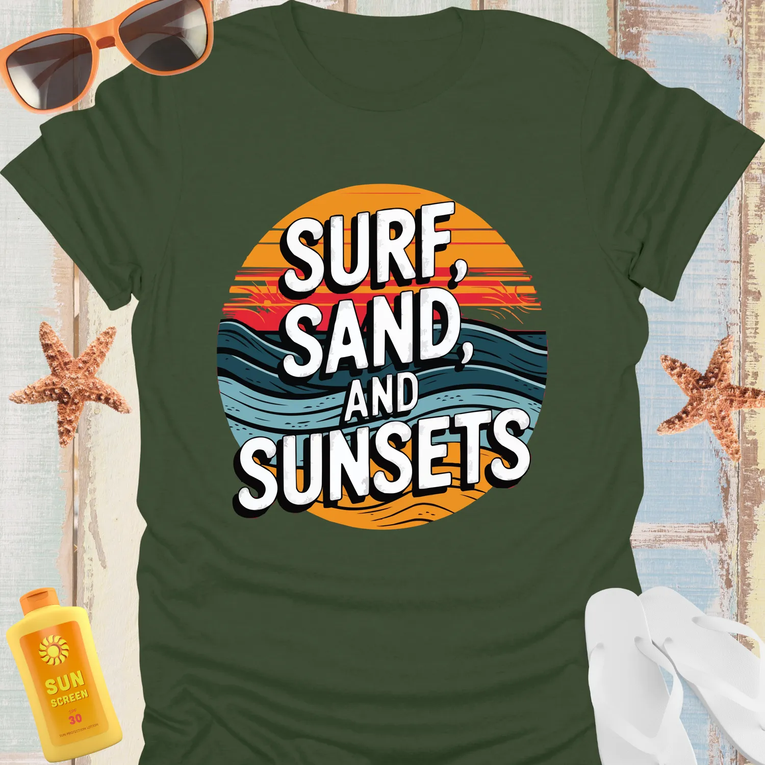Vintage Surf Sand Sunsets Beach Lovers Tshirt