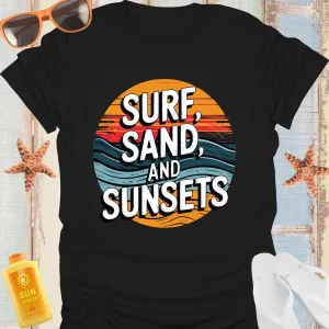 Vintage Surf Sand Sunsets Beach Lovers Tshirt