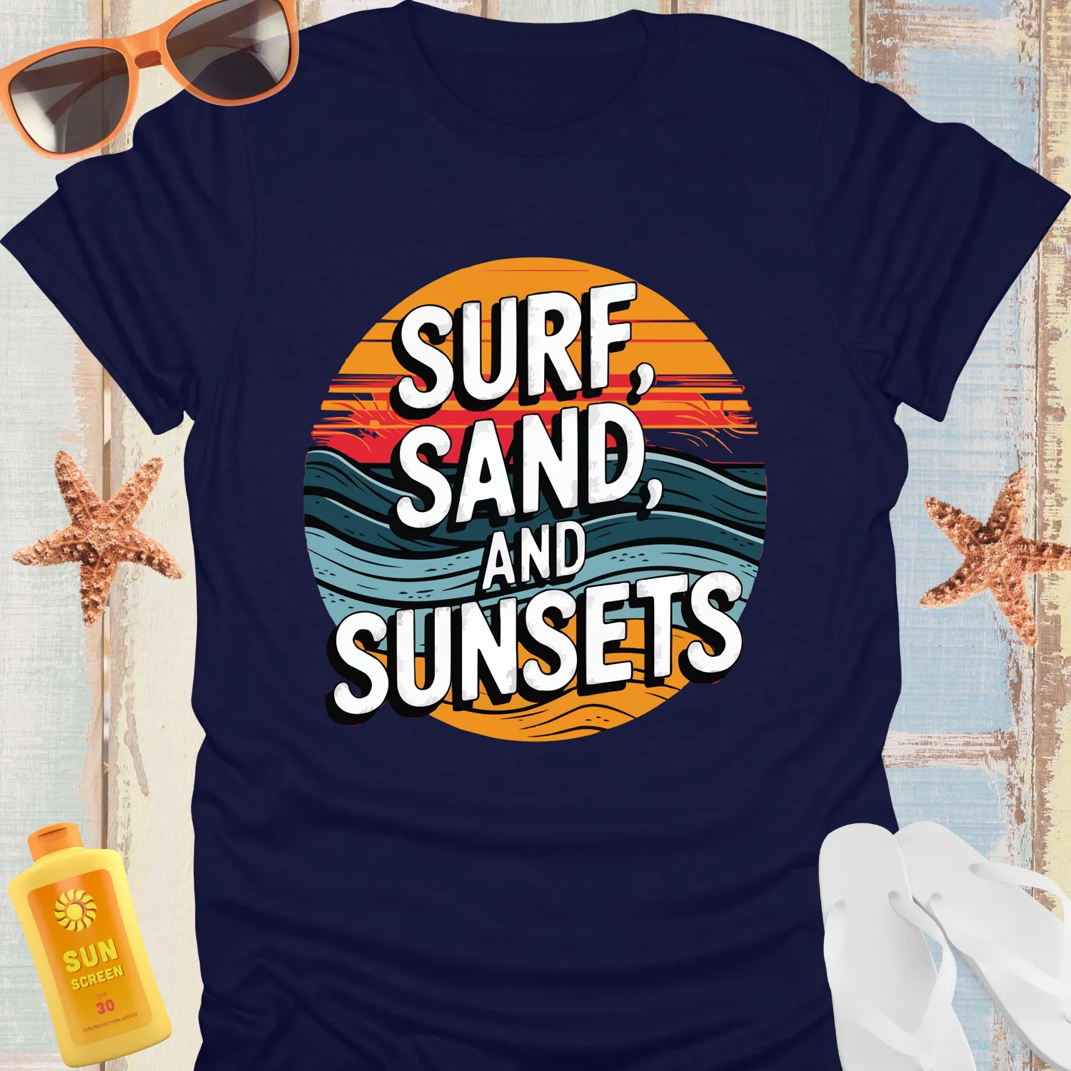 Vintage Surf Sand Sunsets Beach Lovers Tshirt
