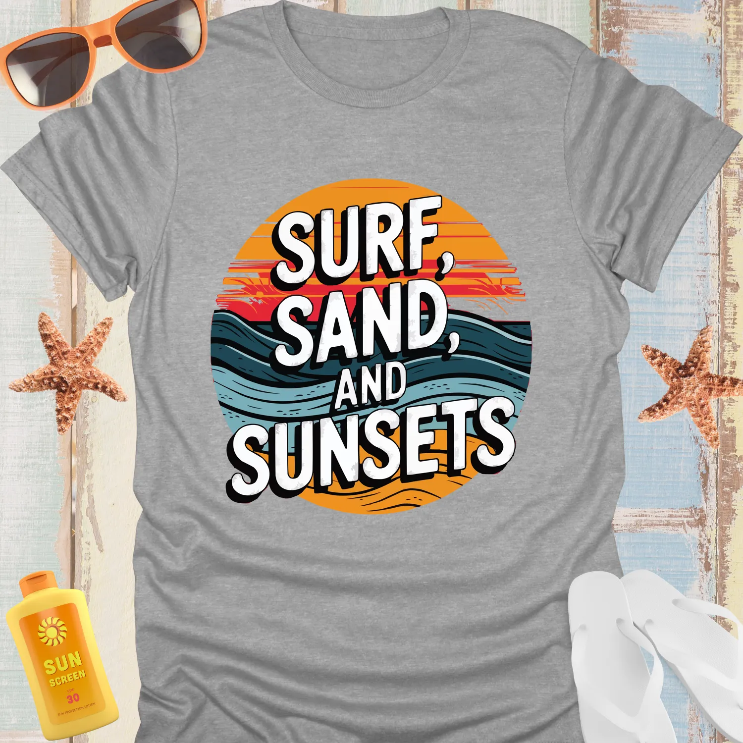 Vintage Surf Sand Sunsets Beach Lovers Tshirt