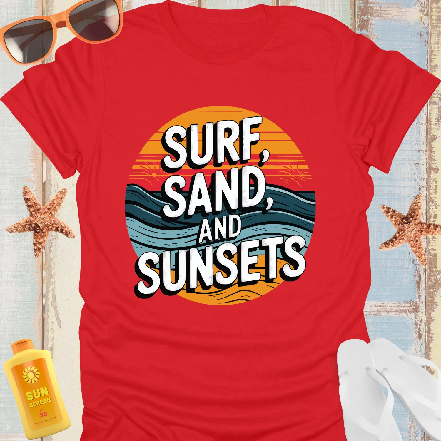 Vintage Surf Sand Sunsets Beach Lovers Tshirt