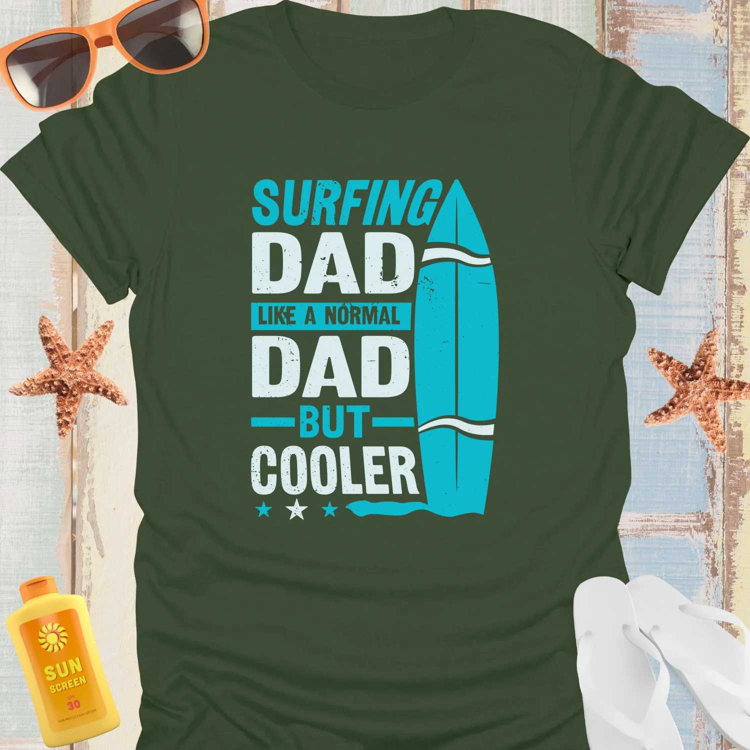 Vintage Surfing Dad Tshirt Cool Blue Surfboard Design