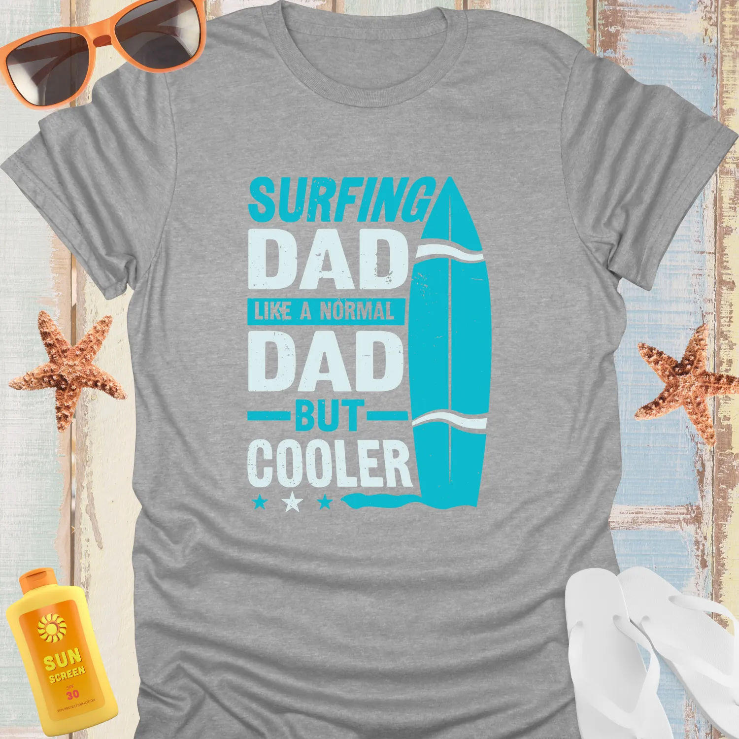 Vintage Surfing Dad Tshirt Cool Blue Surfboard Design