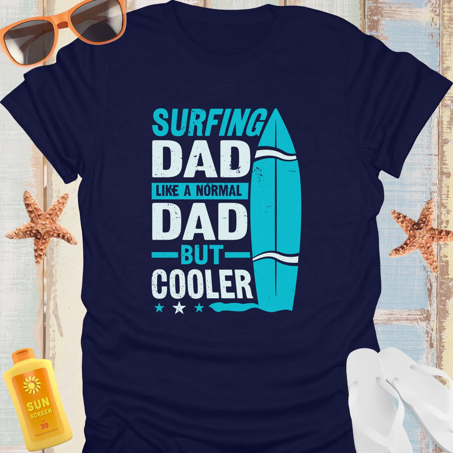 Vintage Surfing Dad Tshirt Cool Blue Surfboard Design