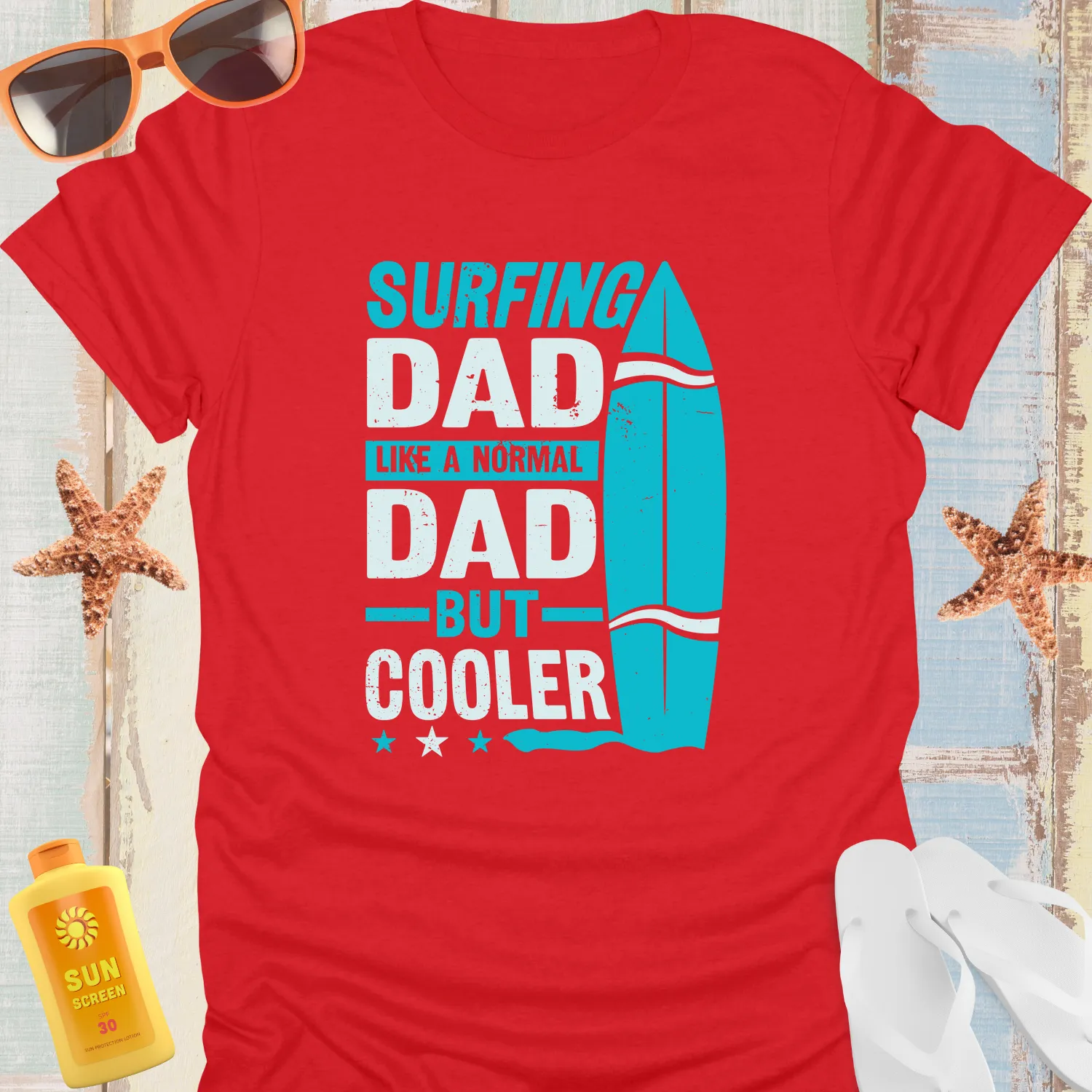 Vintage Surfing Dad Tshirt Cool Blue Surfboard Design