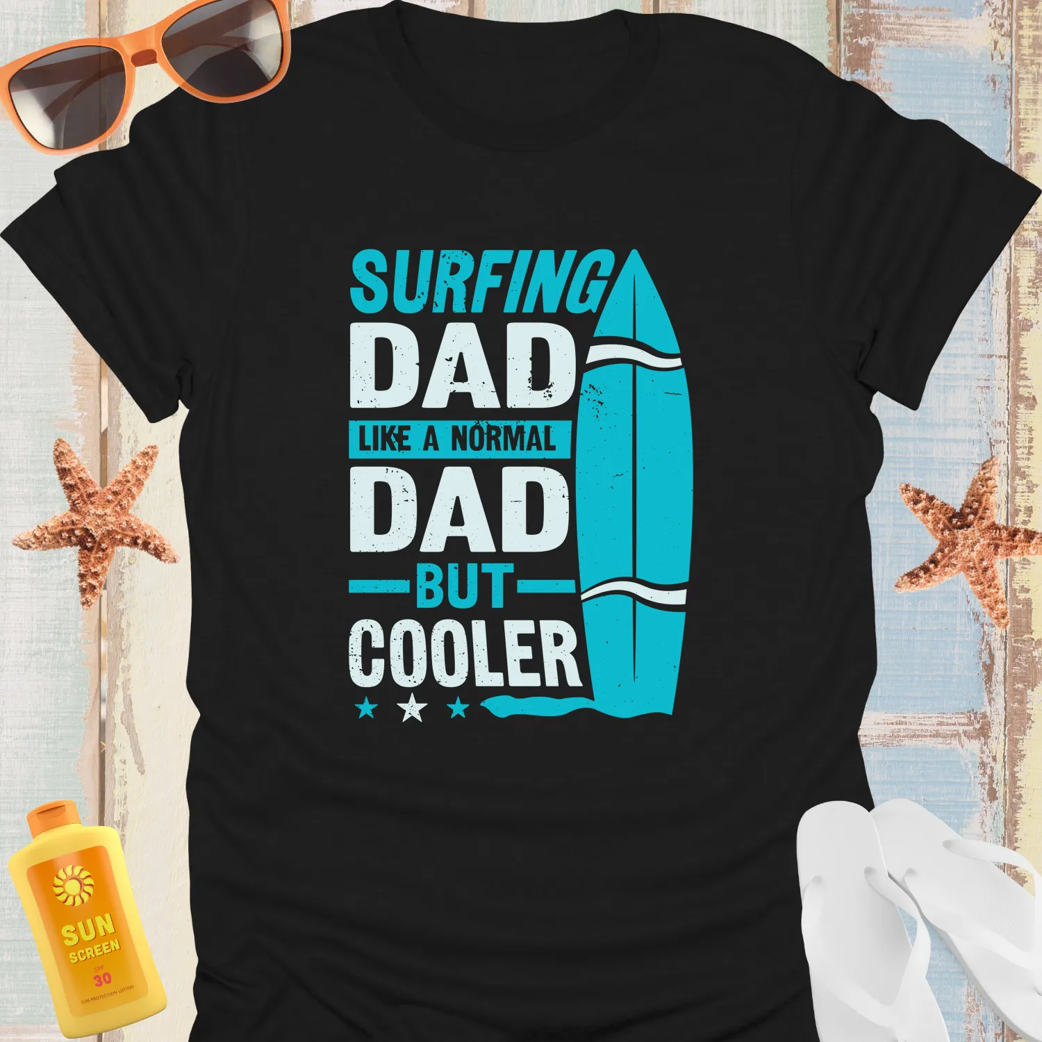 Vintage Surfing Dad Tshirt Cool Blue Surfboard Design