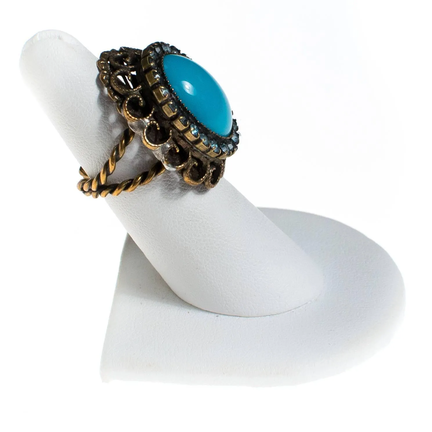 Vintage Turquoise and Rhinestone Statement Ring