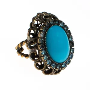 Vintage Turquoise and Rhinestone Statement Ring