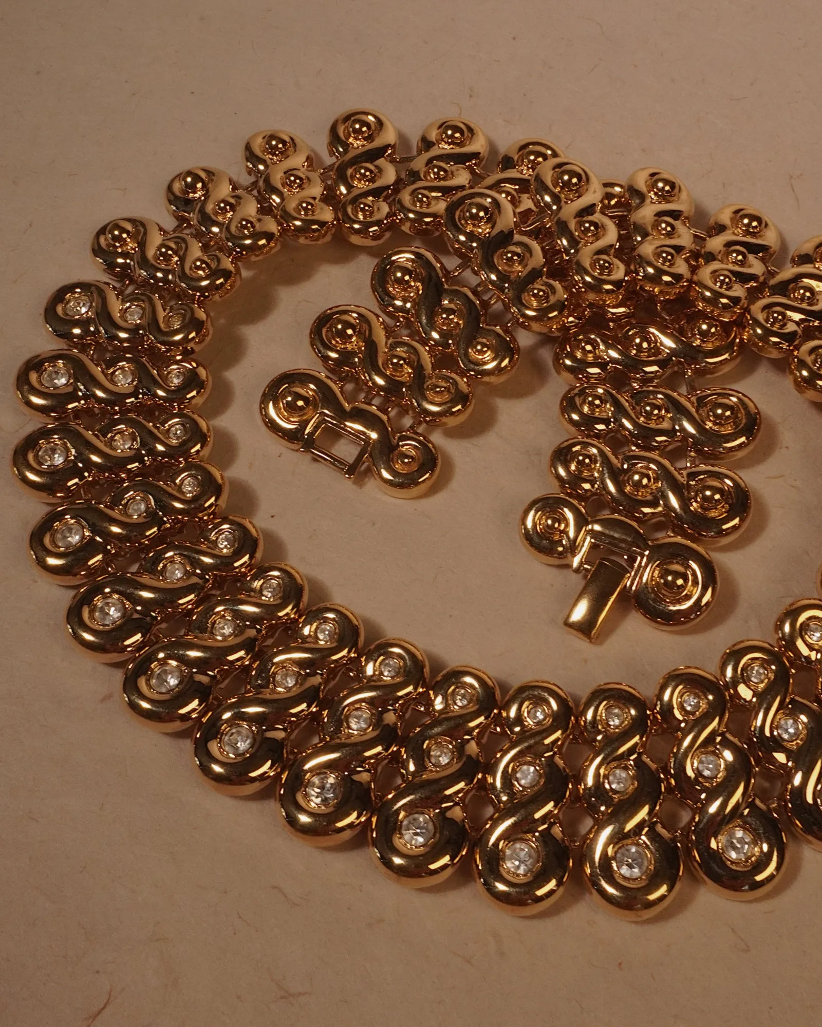 Vintage Twist-Link Rhinestone Statement Necklace