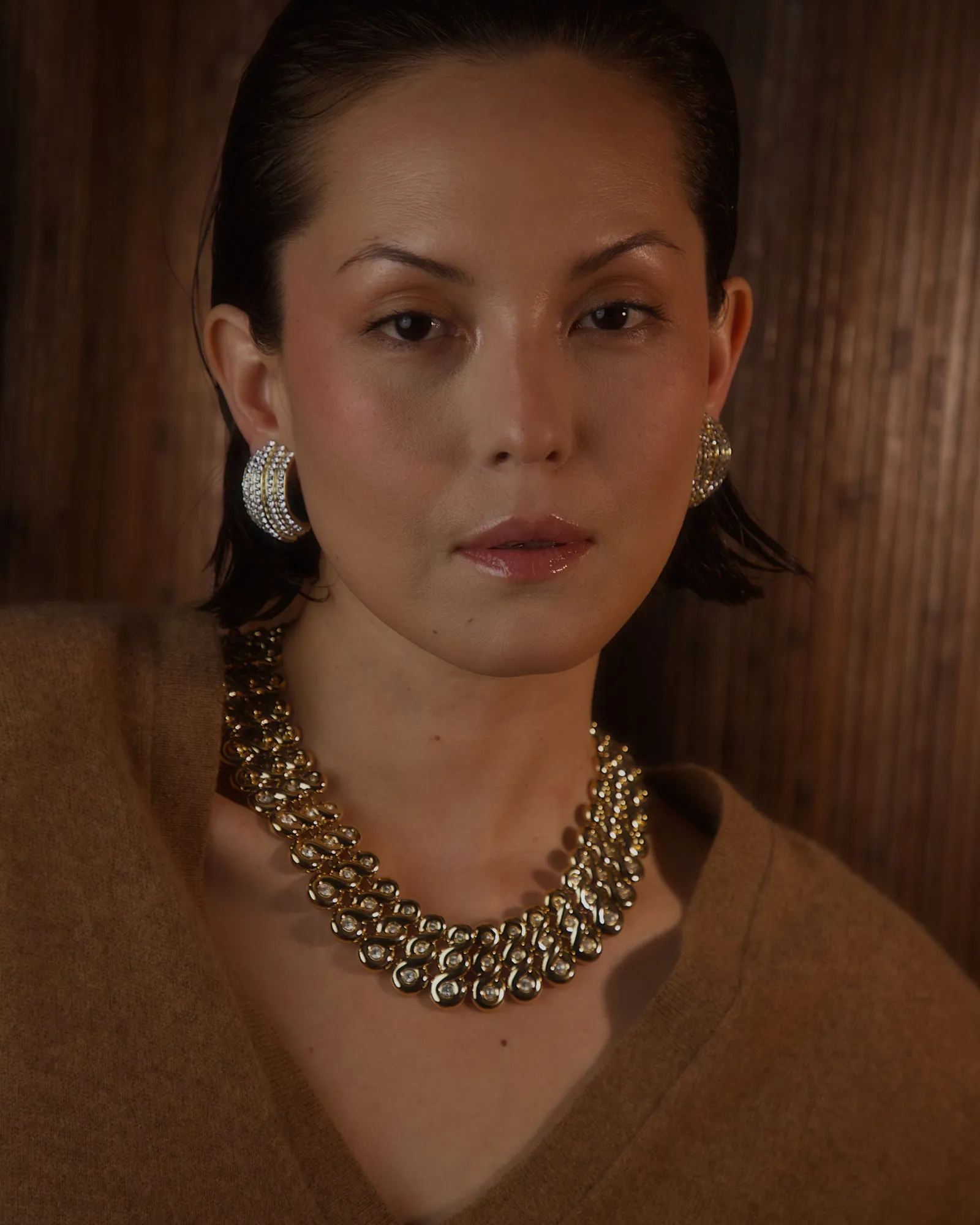 Vintage Twist-Link Rhinestone Statement Necklace