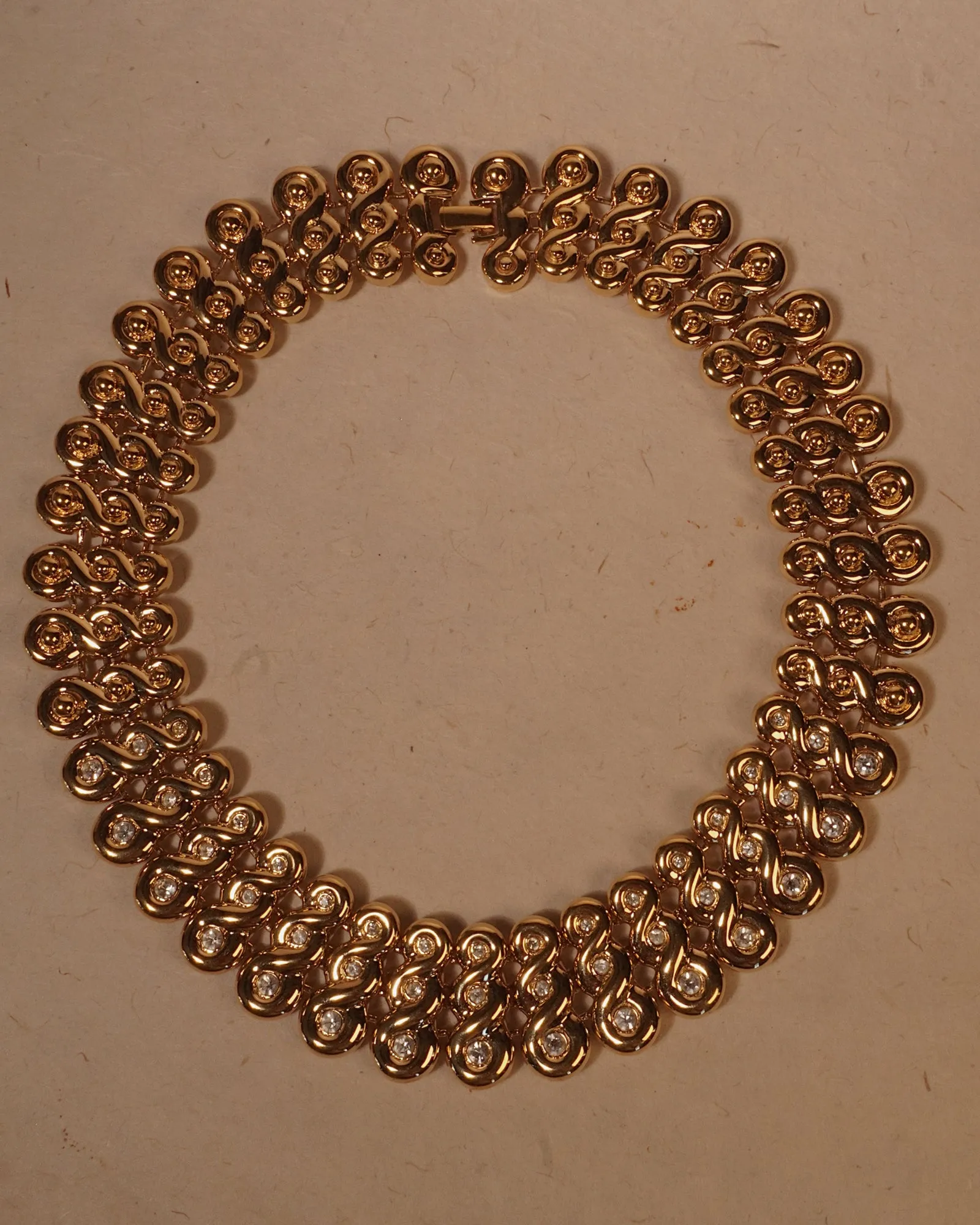Vintage Twist-Link Rhinestone Statement Necklace