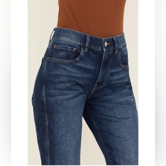 WARP   WEFT WOMENS AN OLD SOUL DARK WASH HIGH RISE STRAIGHT LEG JEANS Size 8