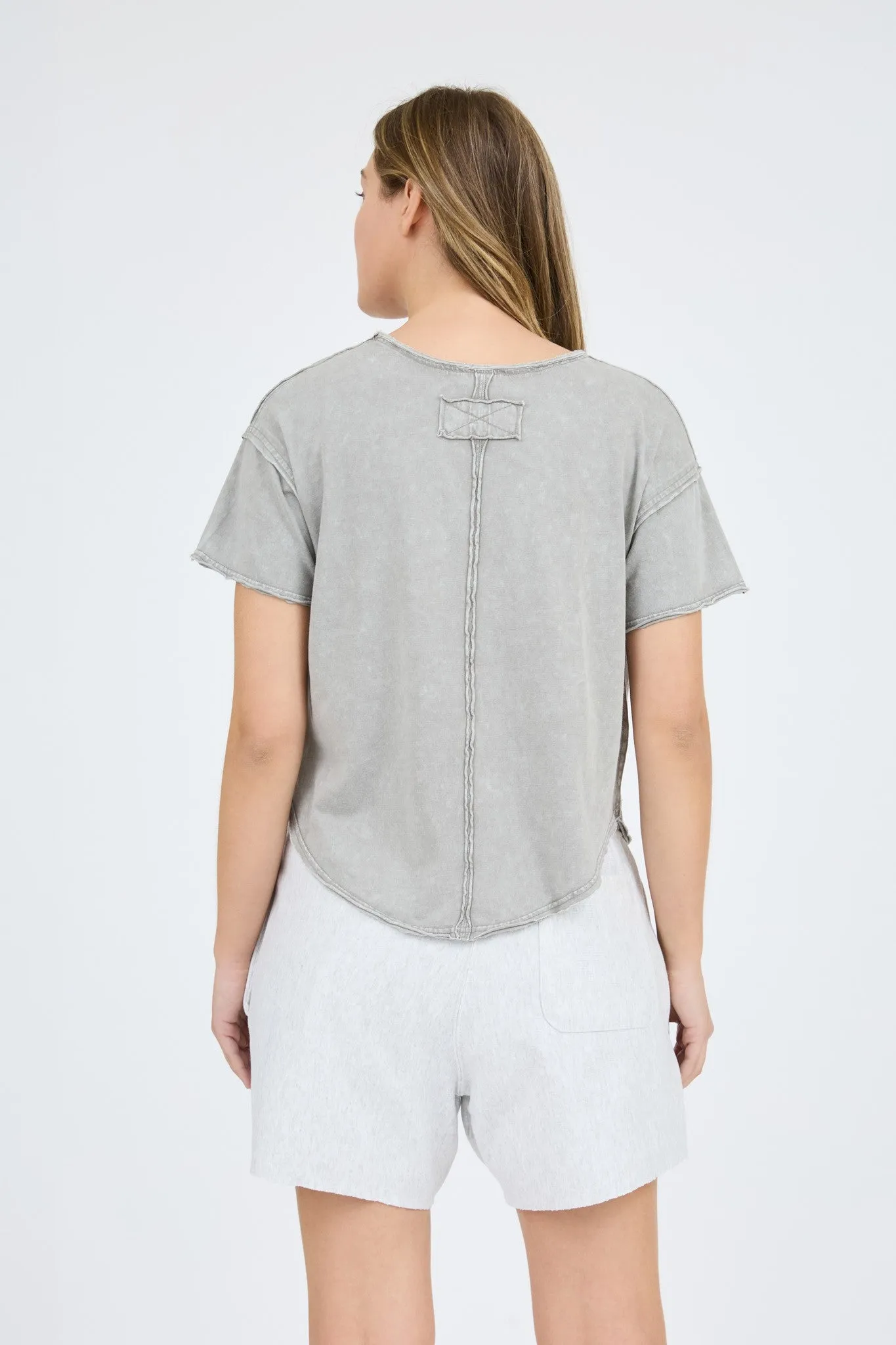 Washed Raw Edge V-Neck