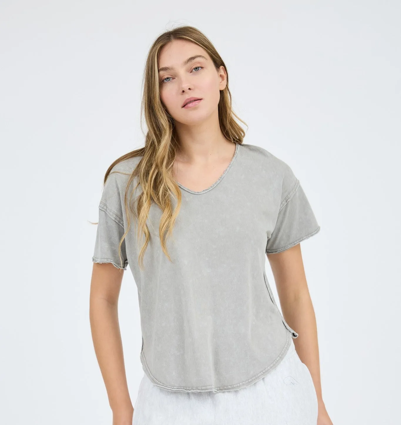 Washed Raw Edge V-Neck