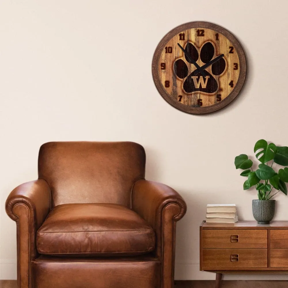 Washington Huskies: Paw - Branded "Faux" Barrel Top Wall Clock
