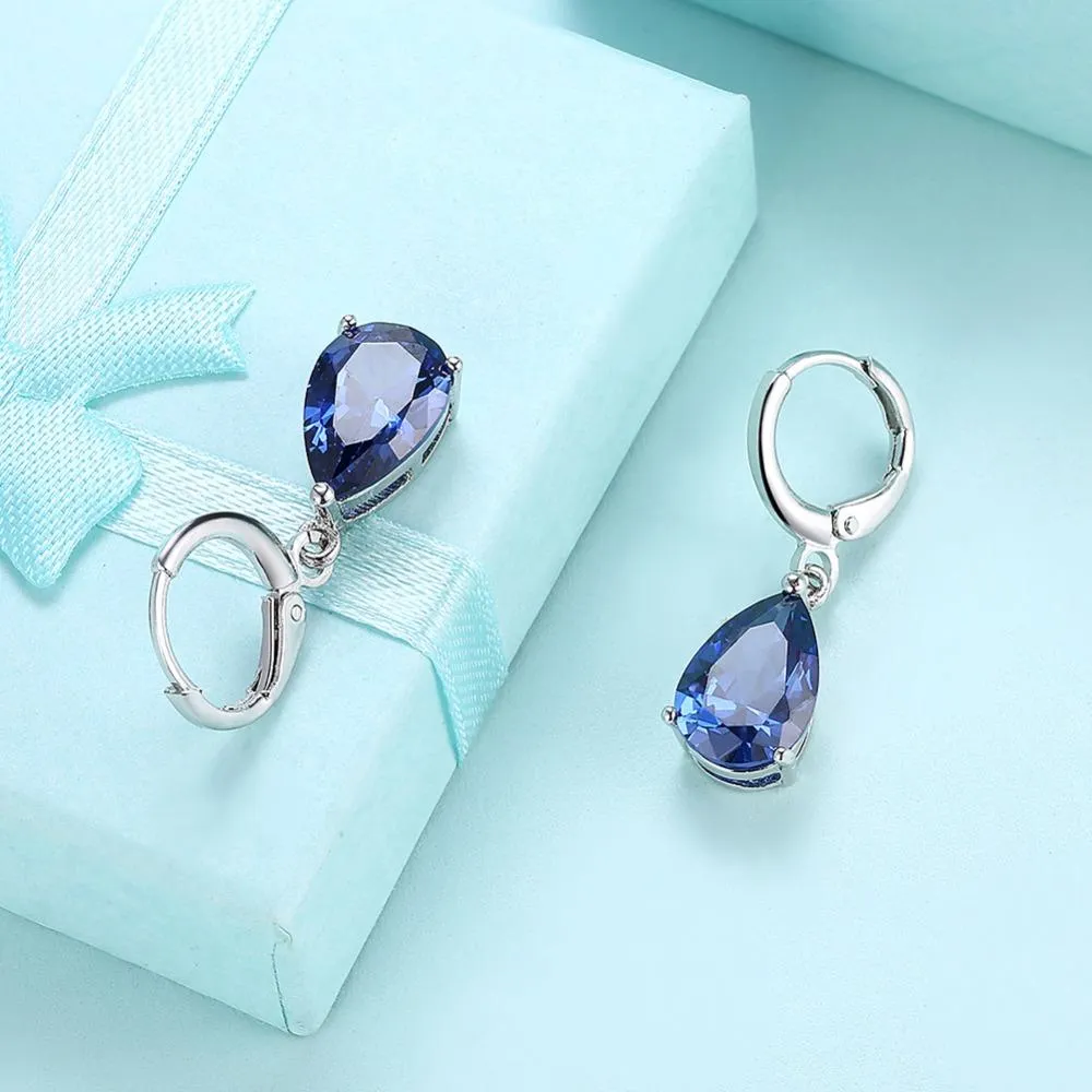 Water Drop Earrings For Women Blue/Purple/White CZ Stone Dangle Drop Earrings Women Jewelry Gift for Girls