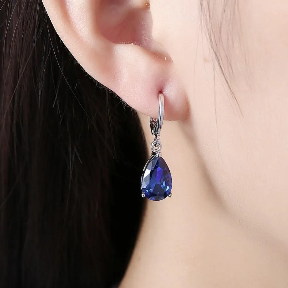 Water Drop Earrings For Women Blue/Purple/White CZ Stone Dangle Drop Earrings Women Jewelry Gift for Girls