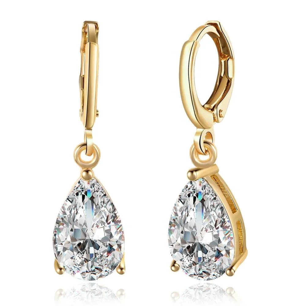 Water Drop Earrings For Women Blue/Purple/White CZ Stone Dangle Drop Earrings Women Jewelry Gift for Girls