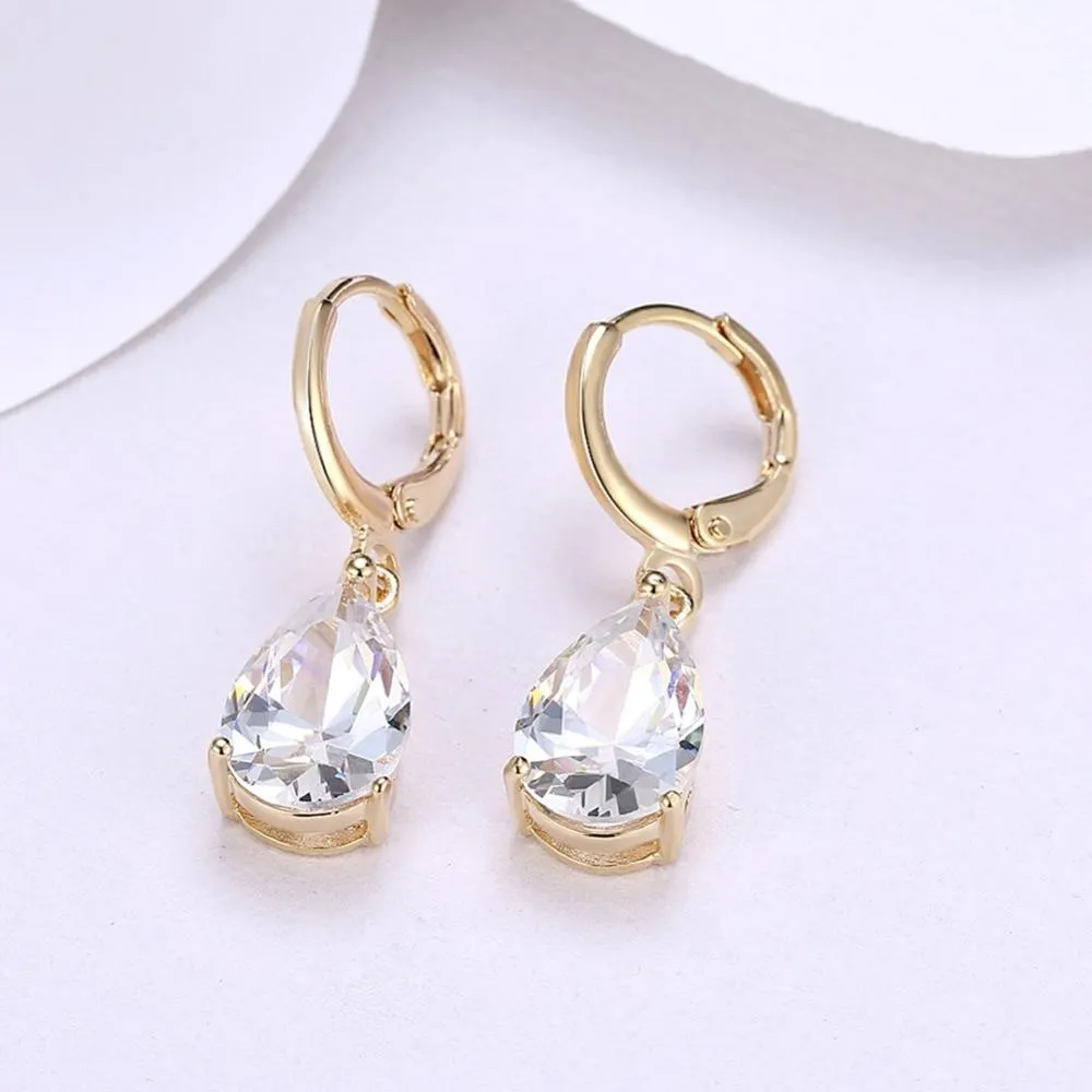 Water Drop Earrings For Women Blue/Purple/White CZ Stone Dangle Drop Earrings Women Jewelry Gift for Girls