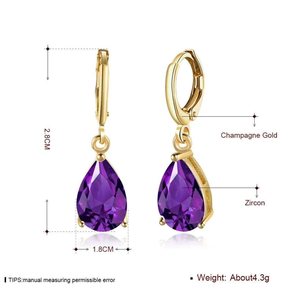 Water Drop Earrings For Women Blue/Purple/White CZ Stone Dangle Drop Earrings Women Jewelry Gift for Girls