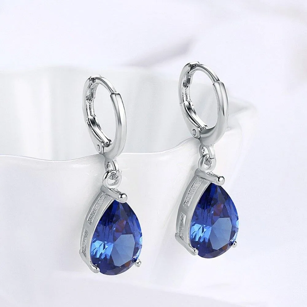 Water Drop Earrings For Women Blue/Purple/White CZ Stone Dangle Drop Earrings Women Jewelry Gift for Girls