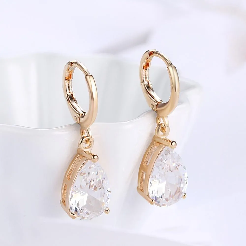 Water Drop Earrings For Women Blue/Purple/White CZ Stone Dangle Drop Earrings Women Jewelry Gift for Girls
