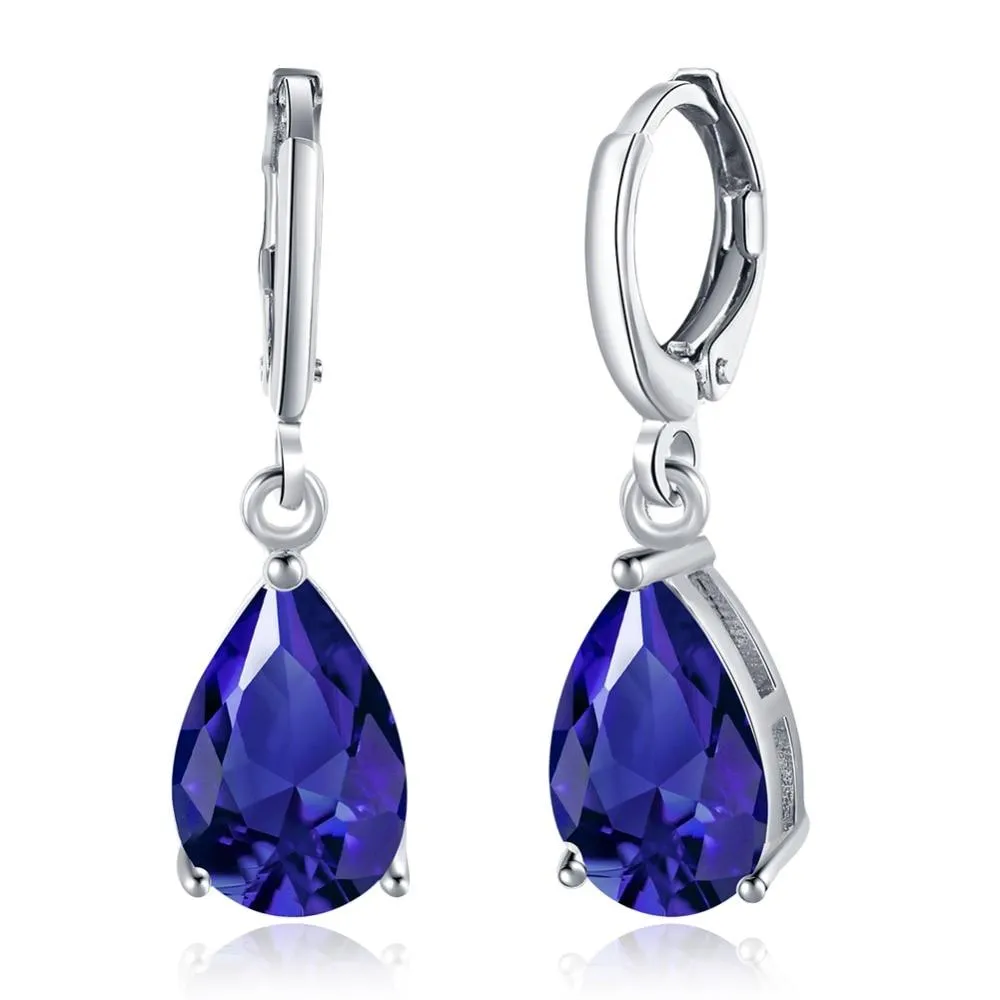 Water Drop Earrings For Women Blue/Purple/White CZ Stone Dangle Drop Earrings Women Jewelry Gift for Girls