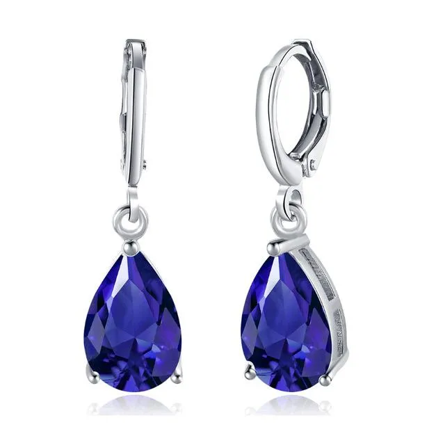 Water Drop Earrings For Women Blue/Purple/White CZ Stone Dangle Drop Earrings Women Jewelry Gift for Girls