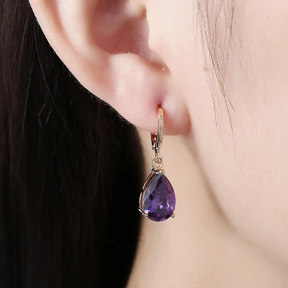 Water Drop Earrings For Women Blue/Purple/White CZ Stone Dangle Drop Earrings Women Jewelry Gift for Girls