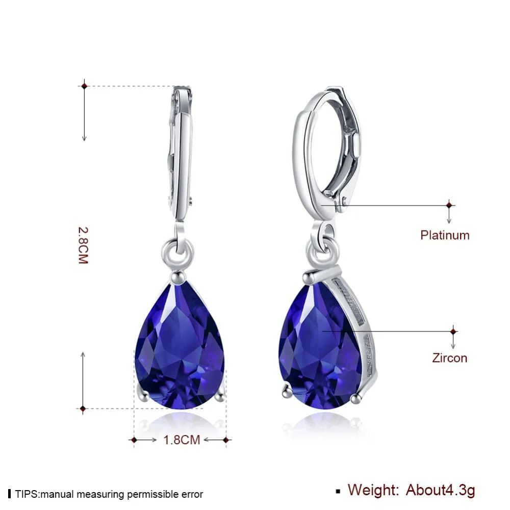 Water Drop Earrings For Women Blue/Purple/White CZ Stone Dangle Drop Earrings Women Jewelry Gift for Girls