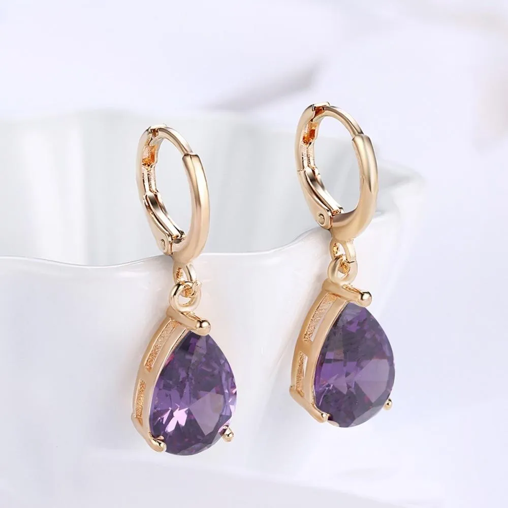 Water Drop Earrings For Women Blue/Purple/White CZ Stone Dangle Drop Earrings Women Jewelry Gift for Girls
