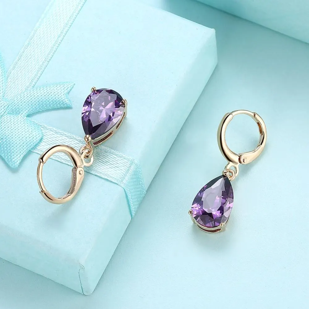 Water Drop Earrings For Women Blue/Purple/White CZ Stone Dangle Drop Earrings Women Jewelry Gift for Girls