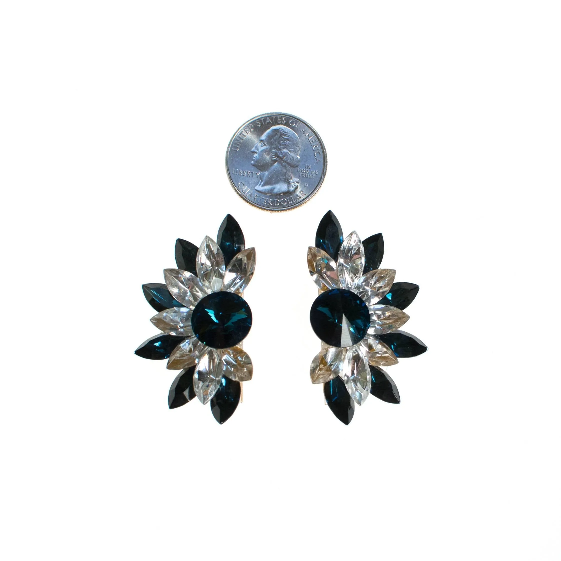Wendy Gell Blue and  Diamante Rhinestone Statement Earrings